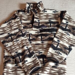 Patagonia Brown Black Cream Patterned Fleece Pullover